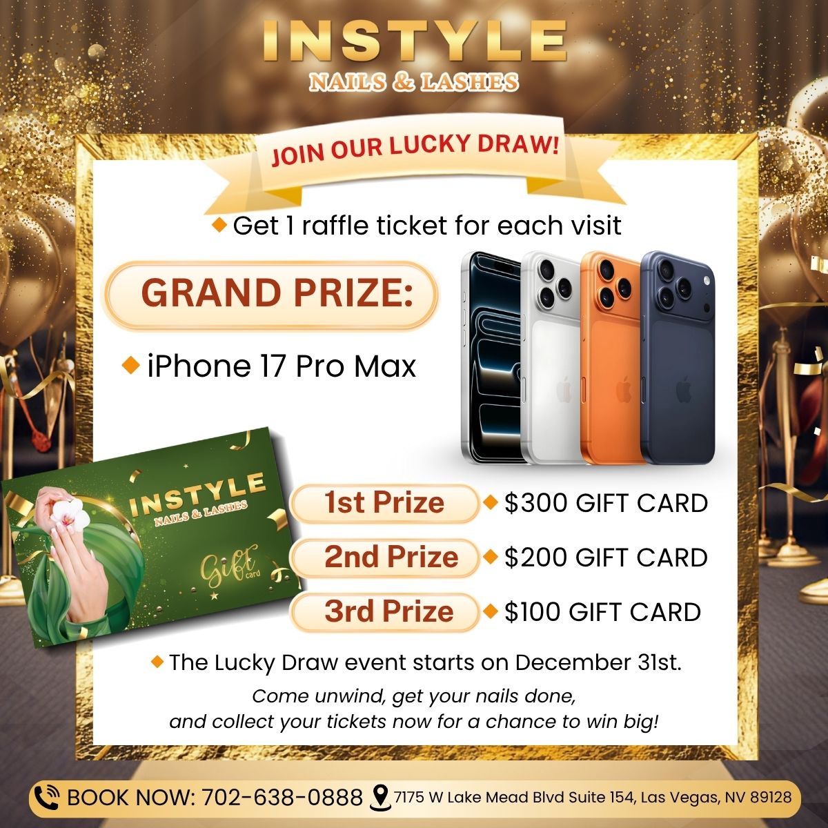Join Our Lucky Draw at Instyle Nails & Lashes Las Vegas, NV 89128 - The Lucky Draw kicks off December 31st – don’t miss your chance!